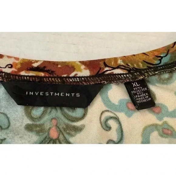 Investments Top Blouse SZ XL Multicolored Print Stretch 3/4 Sleeves - Picture 3 of 12